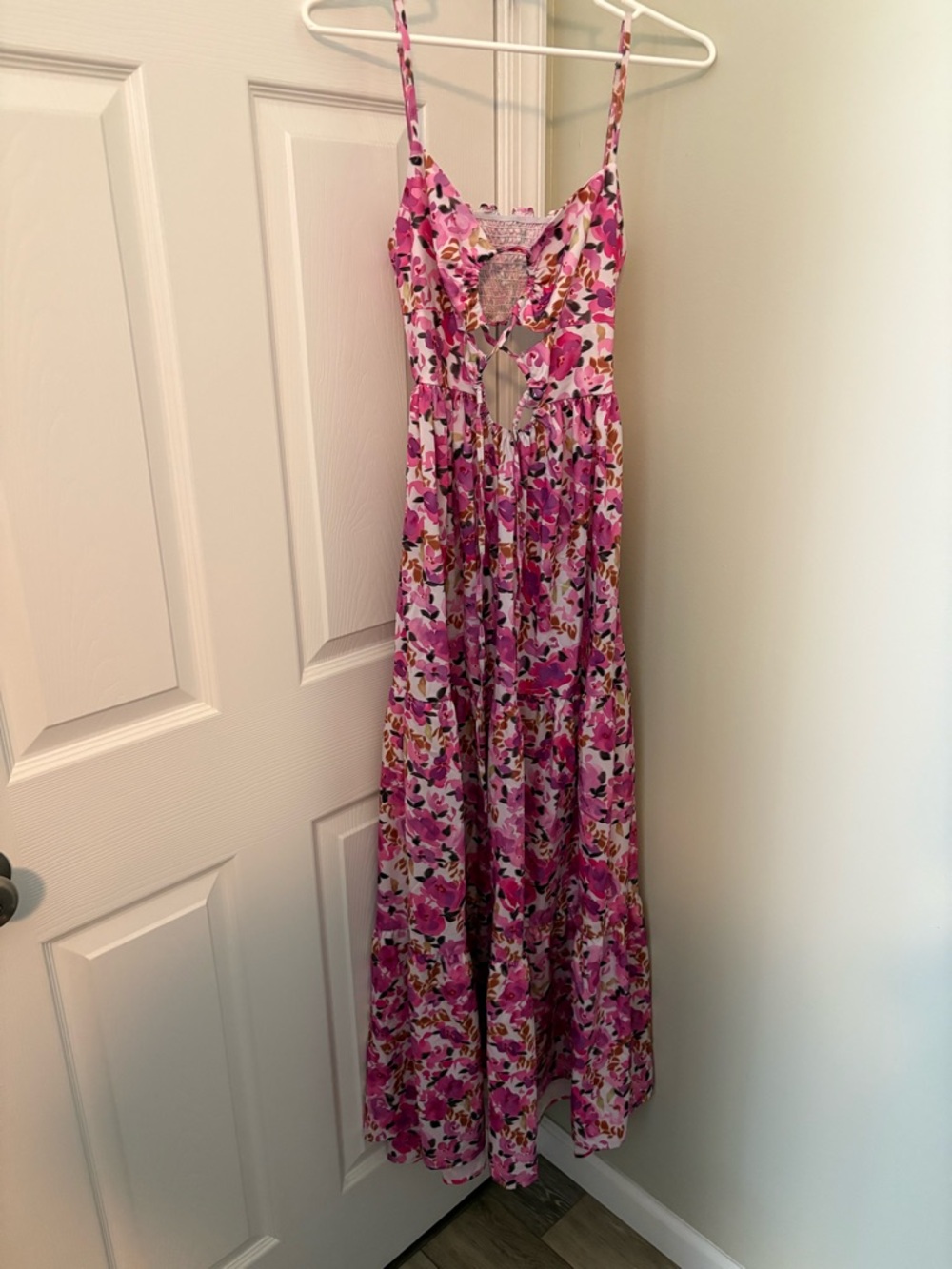 Pink Floral Cutout Maxi Dress
